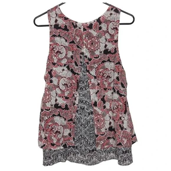 Lucky Brand Womens Floral Paisley Layered Split Front Tank Top Coral Cream Small - Picture 10 of 16